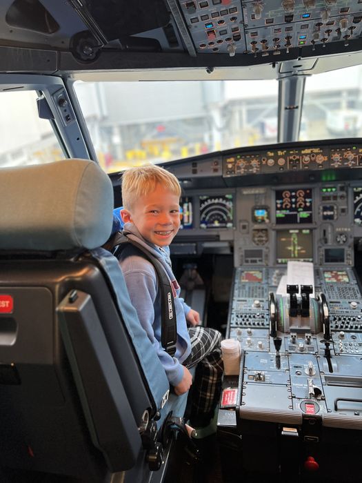 Jordan in an airplane cockpit